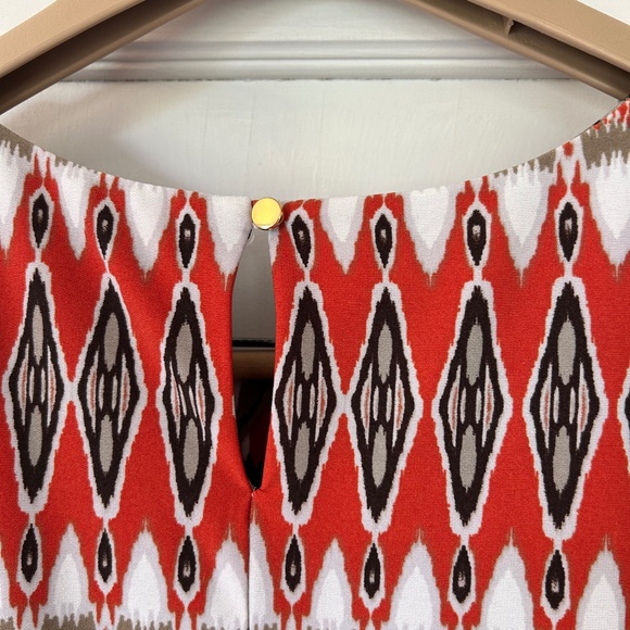Calvin Klein Sleeveless Blouse Abstract Geometric Orange Tan Black White Ikat - Picture 8 of 13